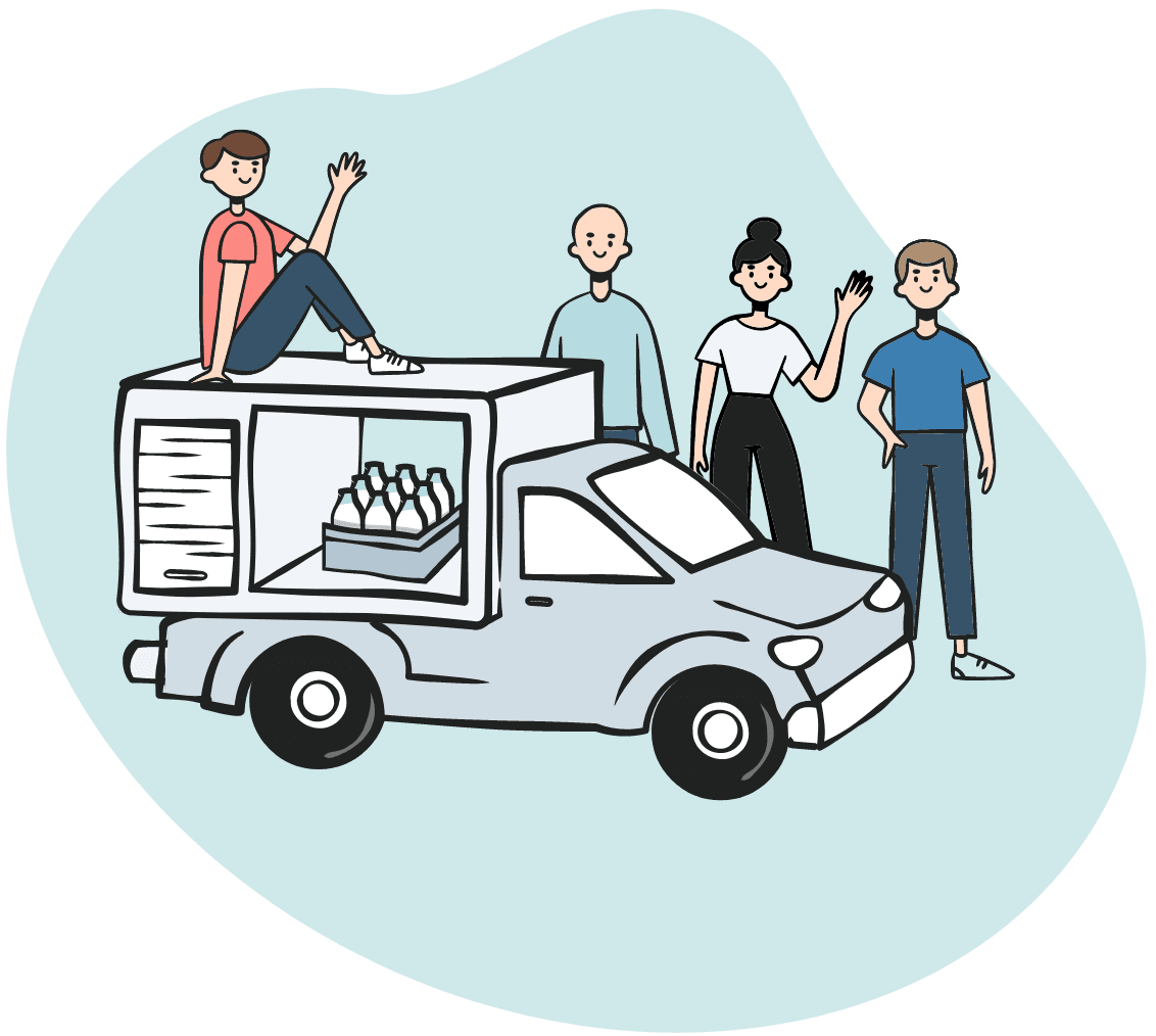 Four friends in truck graphic